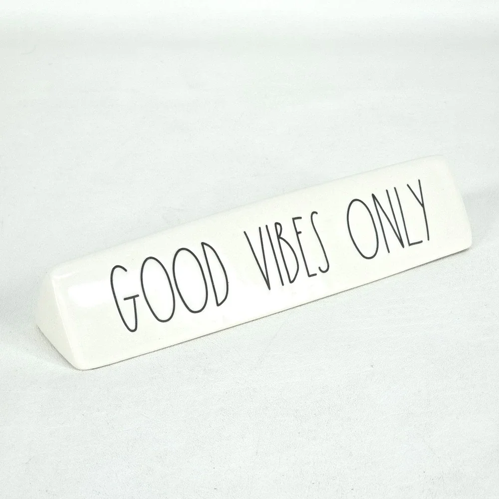 Rae Dunn Good Vibes Only Desk Sign Artisan Collection Magenta Farmhouse Motivate - Picture 1 of 7
